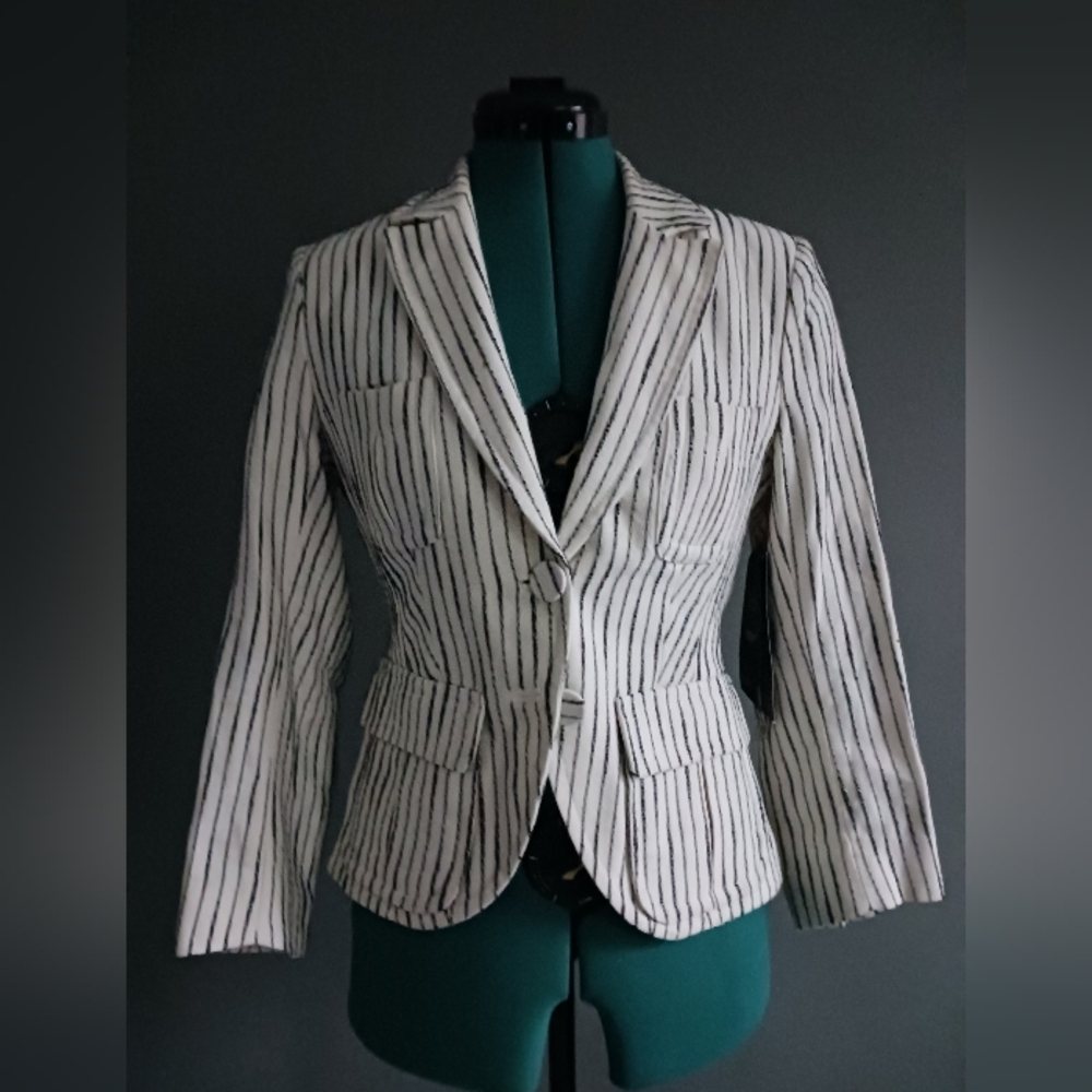 NWT L A.M.B. Gven Stefani Slub Stripe Gatsby Blazer Size 8
